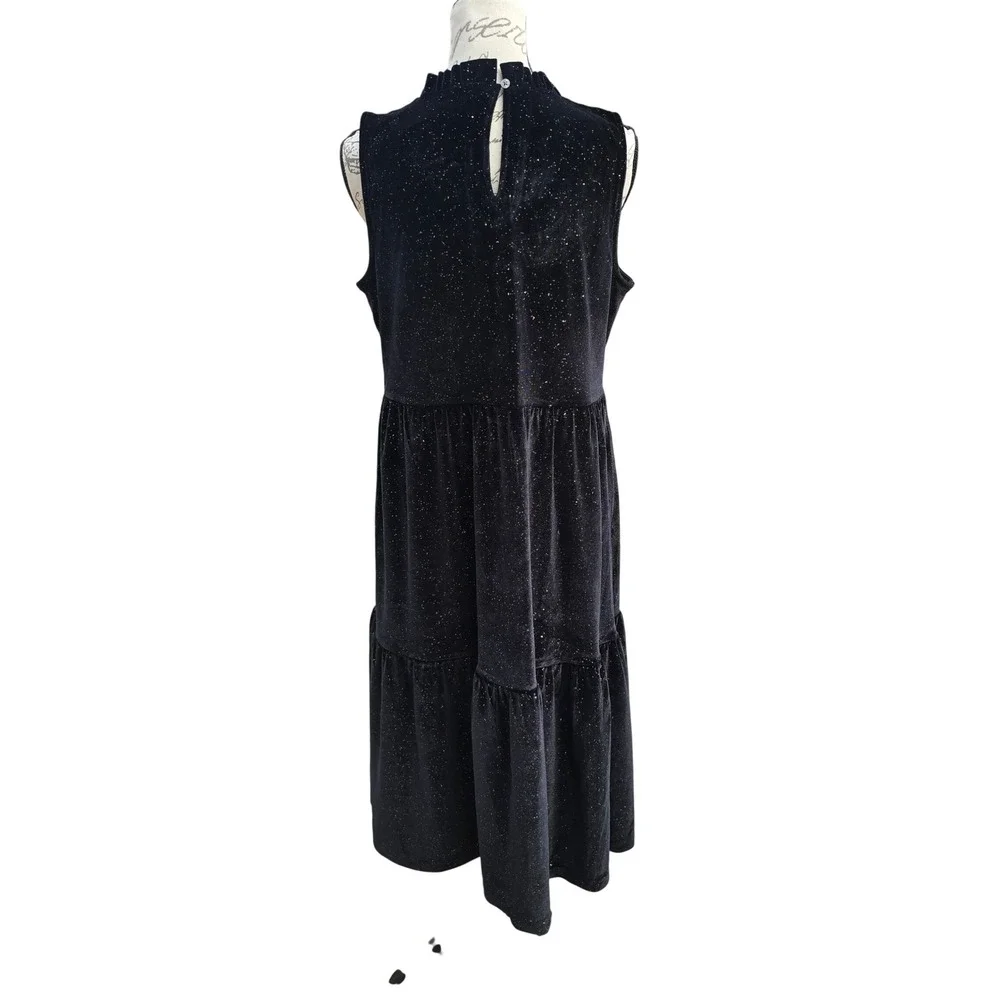 J. Crew NWT -1217‎ Shimmer Velvet Black Tiered Midi Dress BV968 Womens Size 10